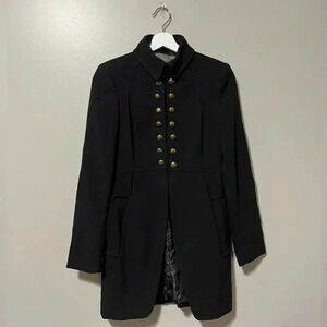 Zara Military Style High Collar Peacoat Black
